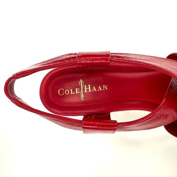 Cole Haan Platform Wedge Sandal Size 9.5 Red Leather Beige Jute Sling Back Comfy - Picture 10 of 16
